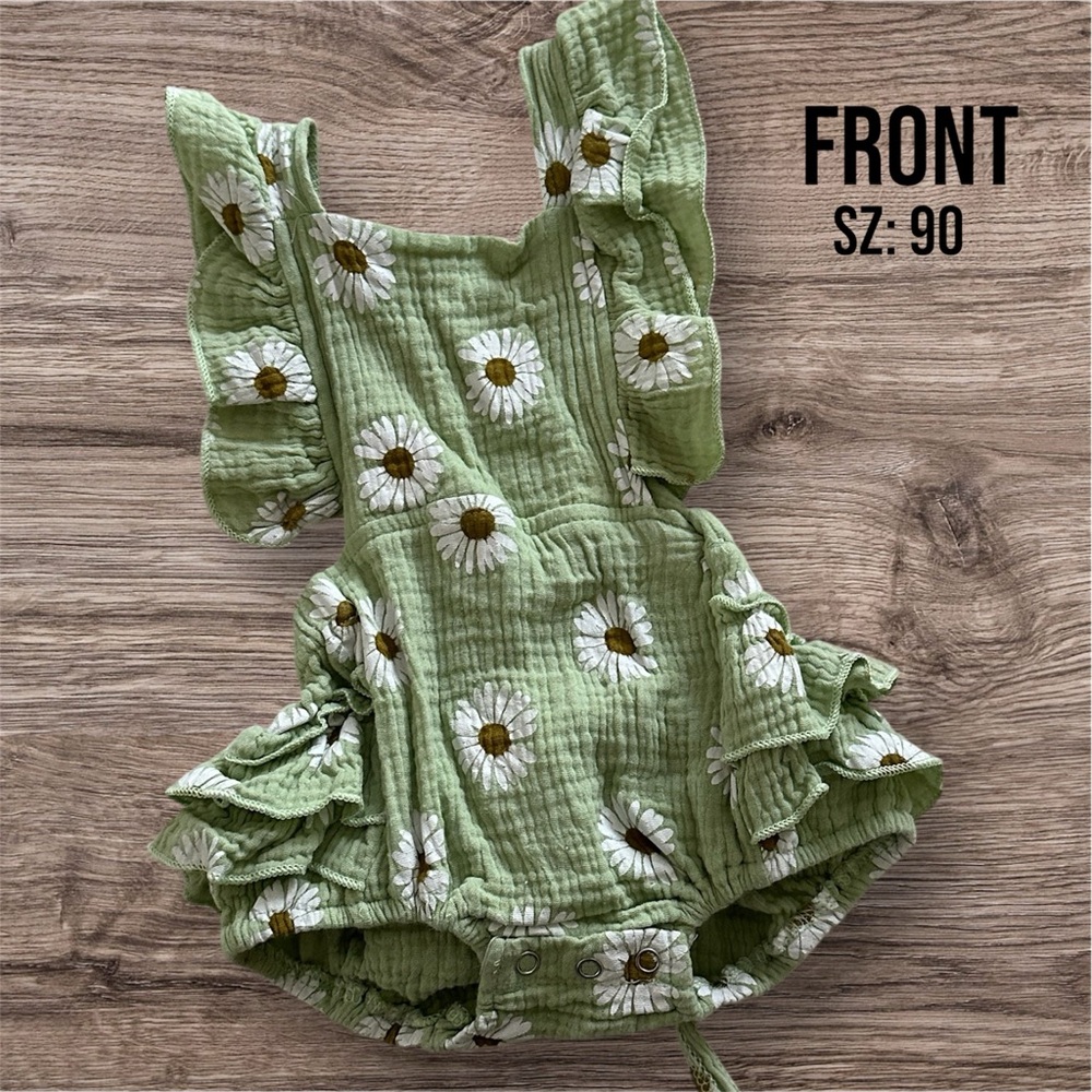 Green and Daisy Floral Kids Romper